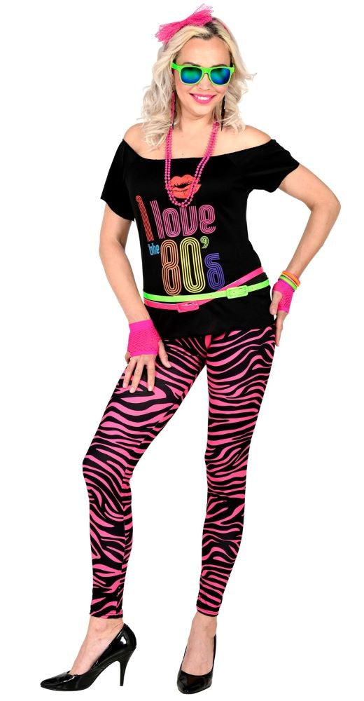 80er UV Zebra Leggings für Damen pink For Discount