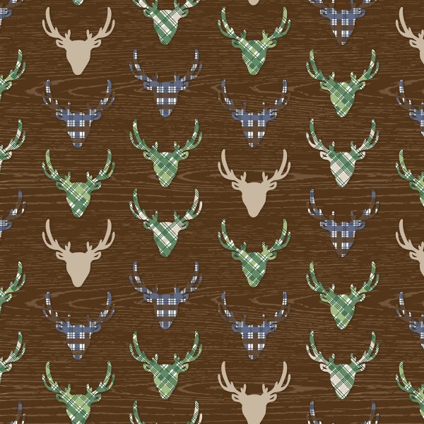 The Great Outdoors Brown Deer Reindeer Buck Woodland on White Fabric by the yard on Sale