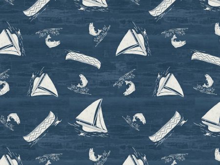 A Day At The Lake Boats Fabric by the yard Online