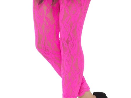 Neon Spitzenleggings pink on Sale