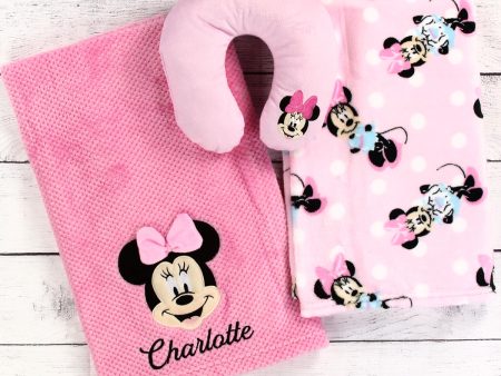 Personalized Disney Baby Blanket 3-Piece Gift Set - Minnie Mouse Supply