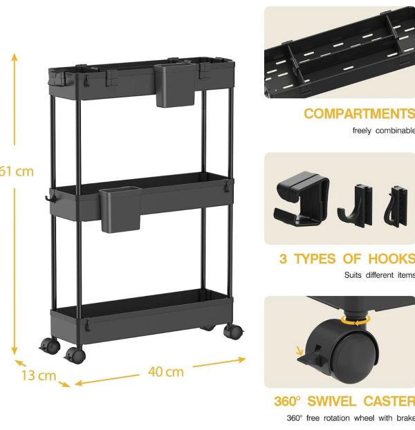 Storage Trolley 3-Tier Rolling Utility Cart Supply