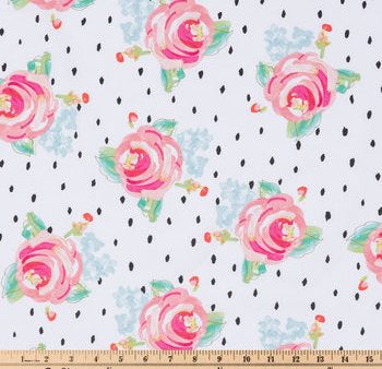 Watercolor Rose on Dot Floral Roses Fabric by the yard on Sale