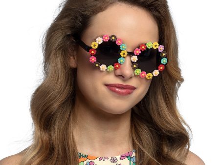 Bunte Flower Power Hippie Brille rund on Sale