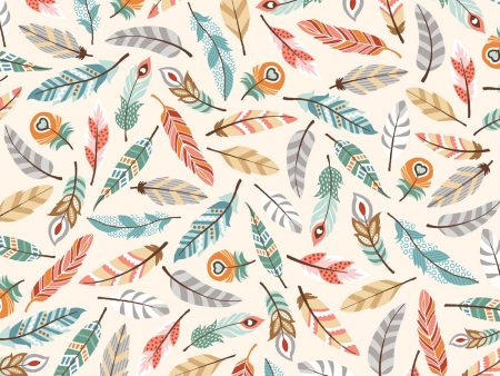 Camp A Long Critters Woodland Feathers on Cream Fabric by the yard Online Sale