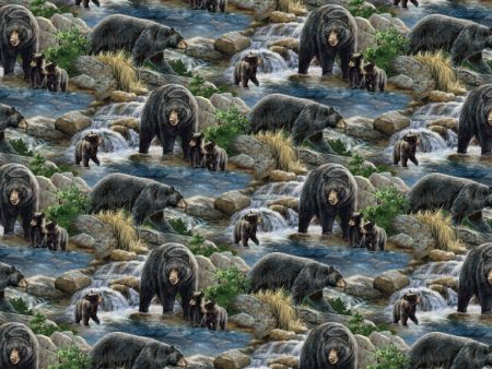 Woodland Cool Waters Bear Scenic Fabric by the yard Supply