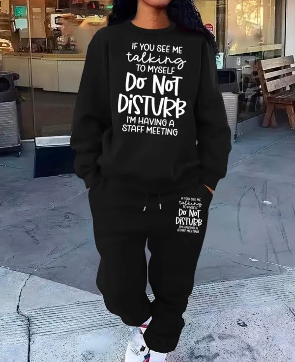 Women s 2-Piece Lounge Set, Casual Fashion Printed Sweatshirt & Sweatpants Outfit, Comfortable Black Tracksuit With  Do Not Disturb  Slogan, Elastic Waistband And Cuffs For Home & Outdoor Use Online now