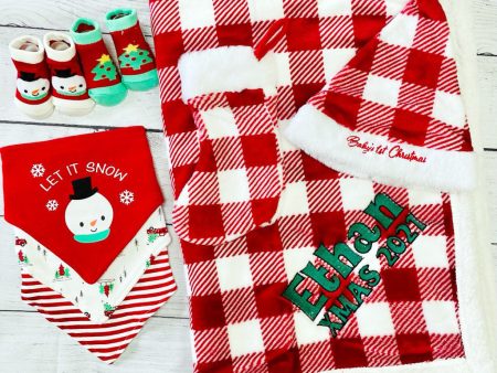 Personalized Embroidered Plush Baby Blanket 8-Piece Holiday  Gift Set Fashion