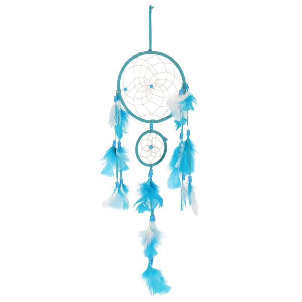 TEAL DOUBLE DREAMCATCHER WITH TASSELS For Cheap