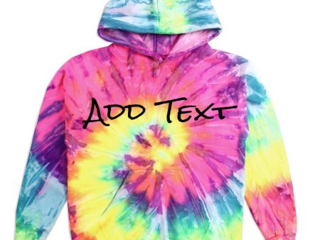 Personalized Neon Tie Dye Fleece Pullover Hooded Sweatshirt - Grey Rainbow For Discount