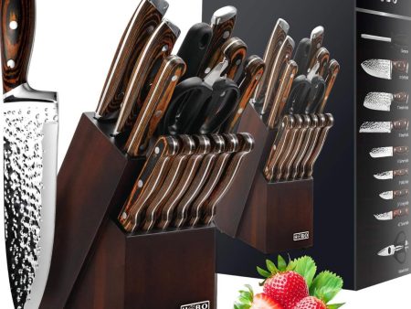 15-Piece Japanese Chef Knife Set with Sharpener, Block Wooden, HOBO Japan High Carbon Stainless Steel Boxed Kitchen Knife, Color Wooden Handle For Discount