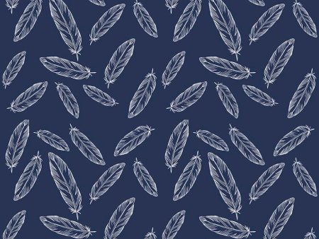 By Popular Demand Woodland Feathers Navy Fabric by the yard on Sale