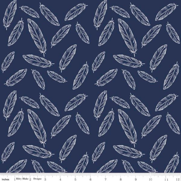 By Popular Demand Woodland Feathers Navy Fabric by the yard on Sale