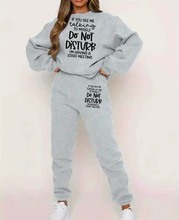 Women s 2-Piece Lounge Set, Casual Fashion Printed Sweatshirt & Sweatpants Outfit, Comfortable Black Tracksuit With  Do Not Disturb  Slogan, Elastic Waistband And Cuffs For Home & Outdoor Use Online now