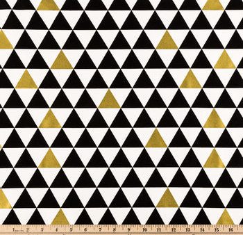 Triangle Black White Gold Geometric Fabric by the yard Online now