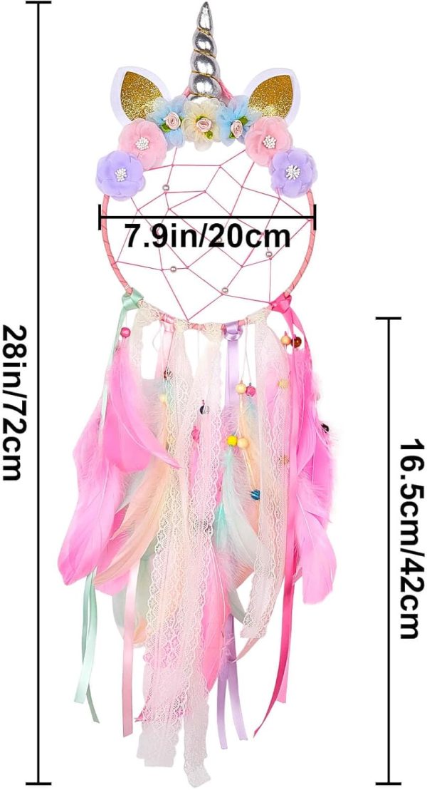 Unicorn Dream Catcher Girls Large Dreamcatcher Kids Bedroom Accessories Handmade Colorful Featrher Flowers Wall Hanging Decoration Nursery Blessing Birthday Gift Online now