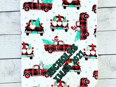 Personalized Embroidered Plush Holiday Baby Blanket - Trucks Fashion