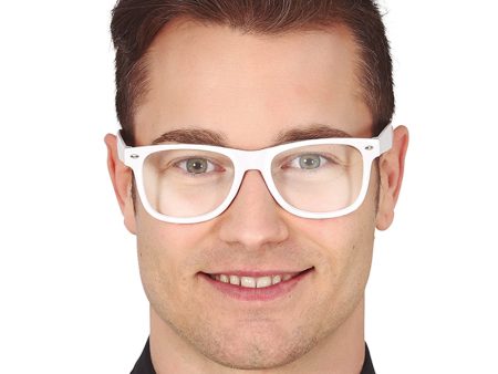 Weiße Brille mit transparenten Gläsern For Discount