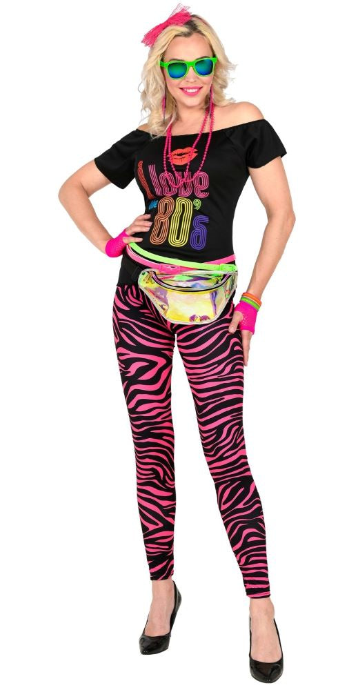 80er UV Zebra Leggings für Damen pink For Discount