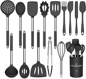 Umite Chef Kitchen Utensil Set, 15pcs Silicone Cooking Kitchen Utensils Set, Cooking Tools Turner Tongs Spatula Spoon for Nonstick Heat Resistant Cookware - (Black) For Discount