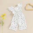 Toddler Baby Girl Summer Flower Print Ruffle Flying Sleeveless Romper Jumpsuit Pants Cotton Bow Tie Trouser Outfit Clothes Tracksuit Set Supply