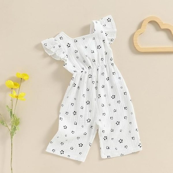 Toddler Baby Girl Summer Flower Print Ruffle Flying Sleeveless Romper Jumpsuit Pants Cotton Bow Tie Trouser Outfit Clothes Tracksuit Set Supply