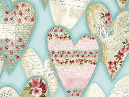 Valentine Hearts Shabby Blue Fabric by the yard Fashion