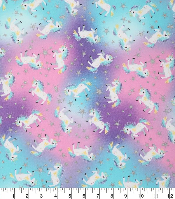 Unicorns and Stars Glitter Fabric by the yard Hot on Sale