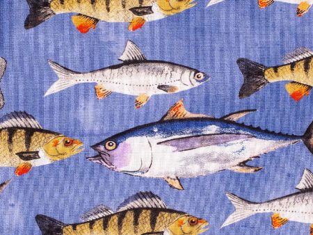 Trout On Blue Fish Activity Fabric by the yard Fashion