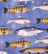 Trout On Blue Fish Activity Fabric by the yard Fashion