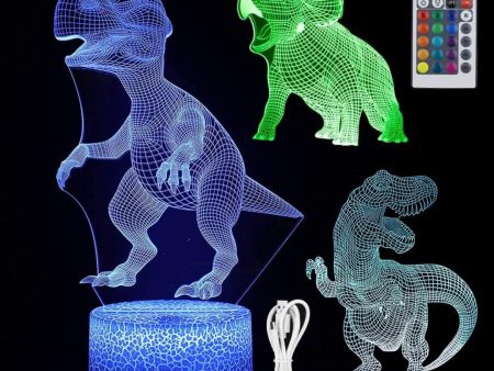 3 Pcs Dinosaur Night Light Dinosaur 3D Illusion Lamp Online Hot Sale